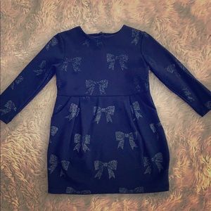 L.O.G.G Toddler Girl Blue With Ribbon Print Long Sleeve Dress Size 1.5-2Y EUC